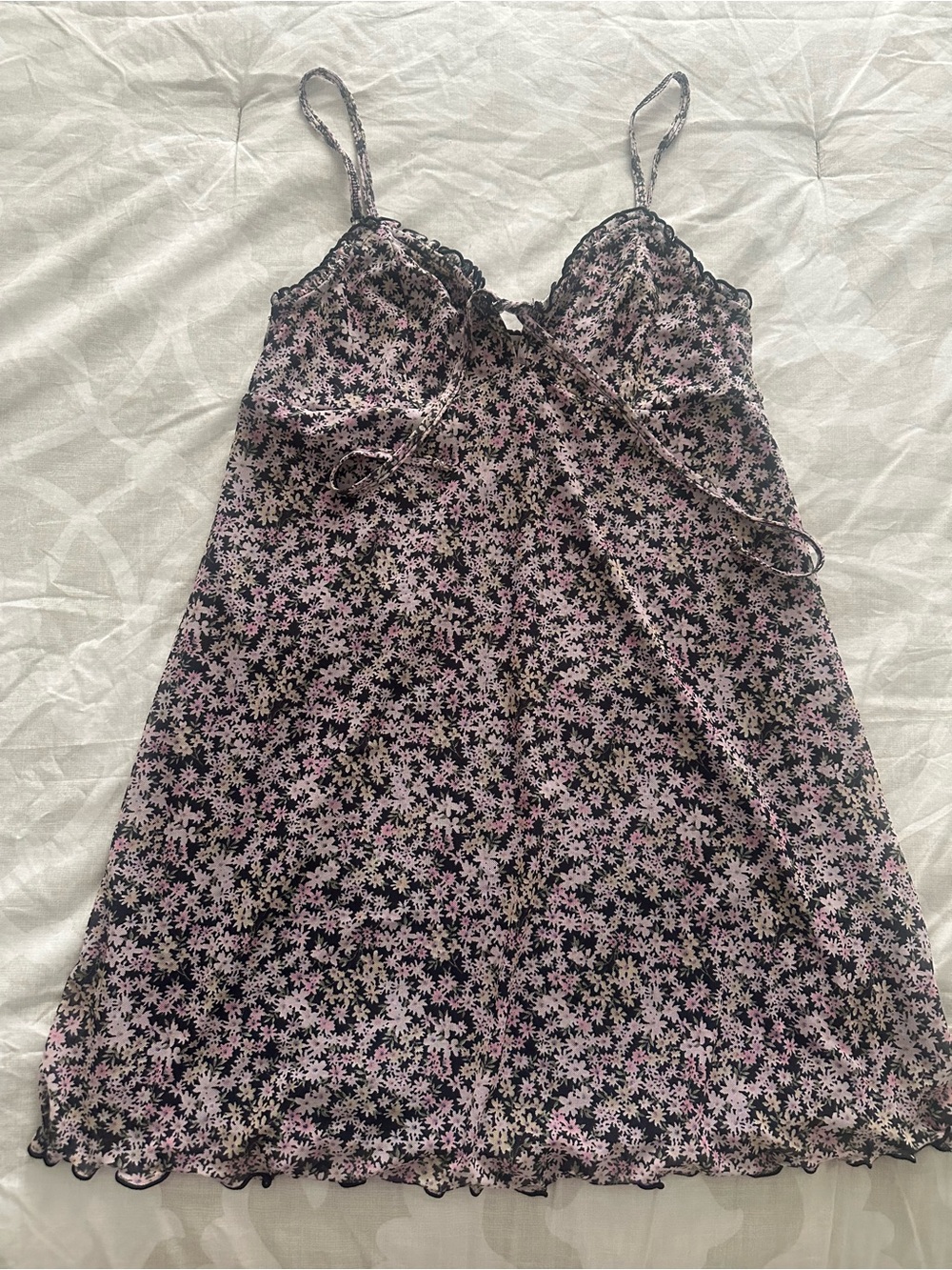 American Eagle Outfitters Navy and Rose Slip Top with Pink Floral Trim